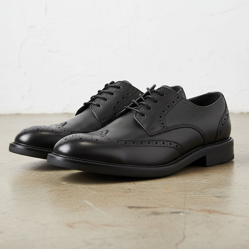 Handmade Men's Full Grain Leather Brogue Dress Shoes - 3-4-right-view