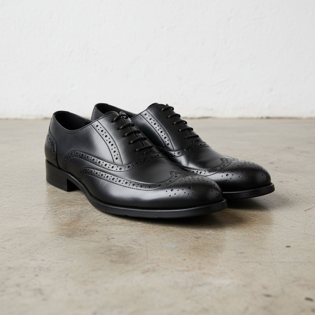 Handmade Men's Full Grain Leather Brogue Dress Shoes - 3-4-right-view