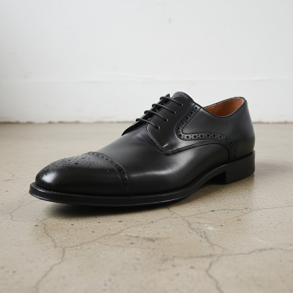 Handmade Men's Full Grain Leather Brogue Dress Shoes - detail-view-showing-texture