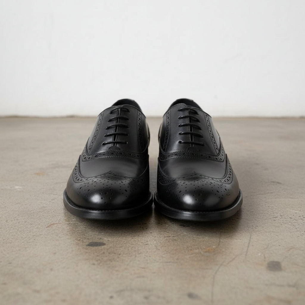 Handmade Men's Full Grain Leather Brogue Dress Shoes - front-view