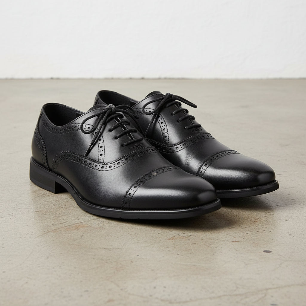 Handmade Men's Full Grain Leather Brogue Formal Dress Shoes - angle-view-showing-depth