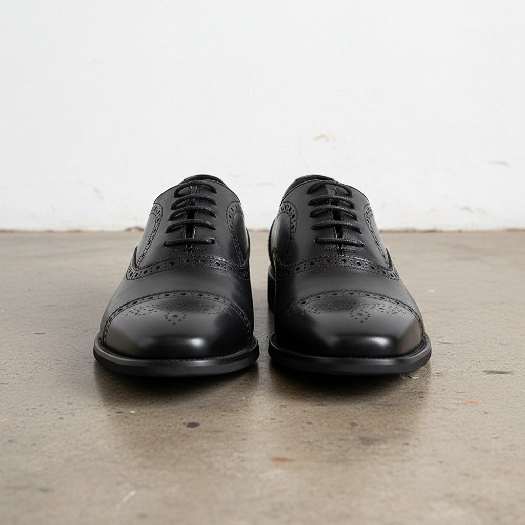 Handmade Men's Full Grain Leather Brogue Formal Dress Shoes - front-view