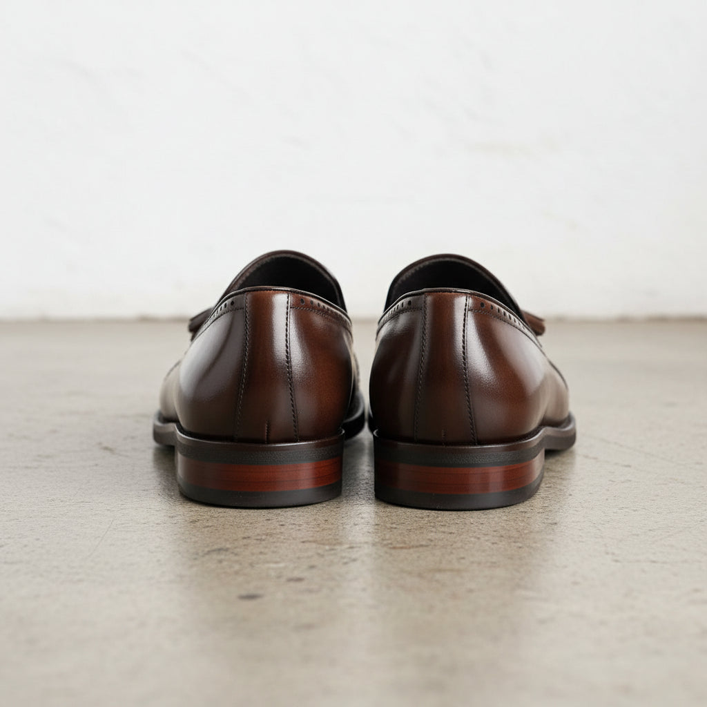 Handmade Men's Full Grain Leather Brogue Loafers - back-view