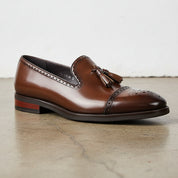 Handmade Men's Full Grain Leather Brogue Loafers - detail-view-showing-texture
