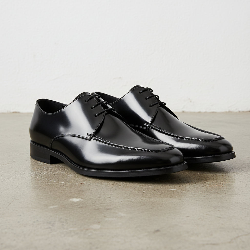 Handmade Men's Full Grain Leather Brogue Shoes - angle-view-showing-depth