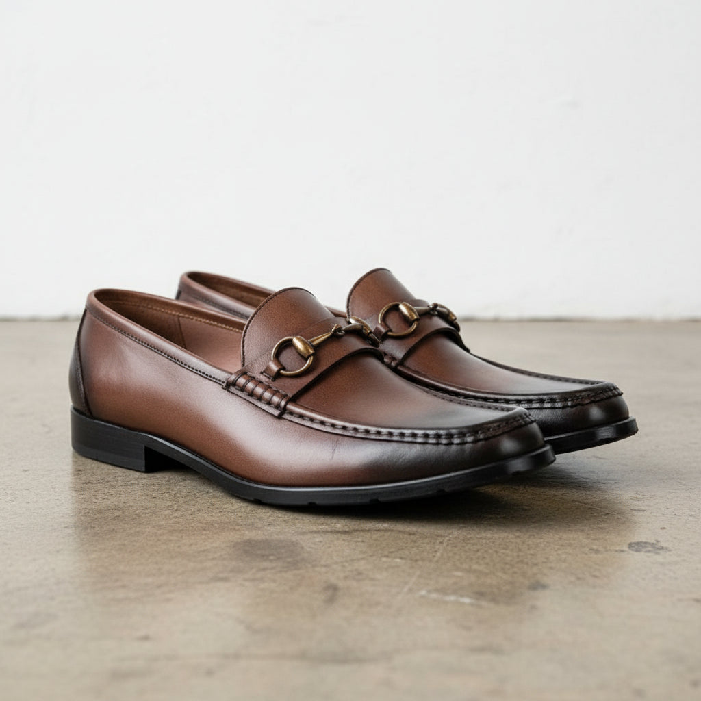 Handmade Men's Full Grain Leather Buckle Loafer Shoes - 3-4-right-view