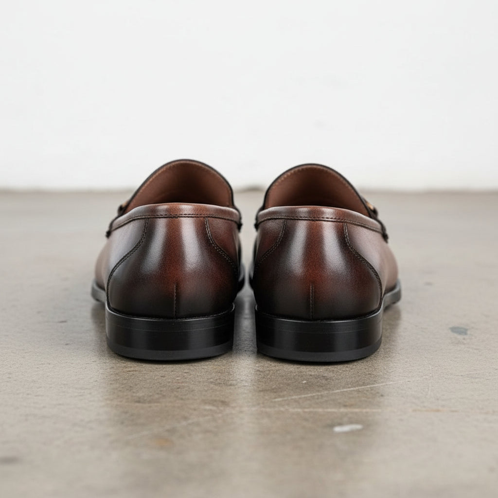 Handmade Men's Full Grain Leather Buckle Loafer Shoes - back-view