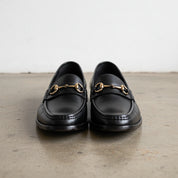 Handmade Men's Full Grain Leather Buckle Loafer Shoes - front-view