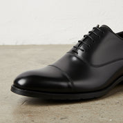 Handmade Men's Full Grain Leather Cap Toe Formal Dress Shoes - detail-view-showing-texture