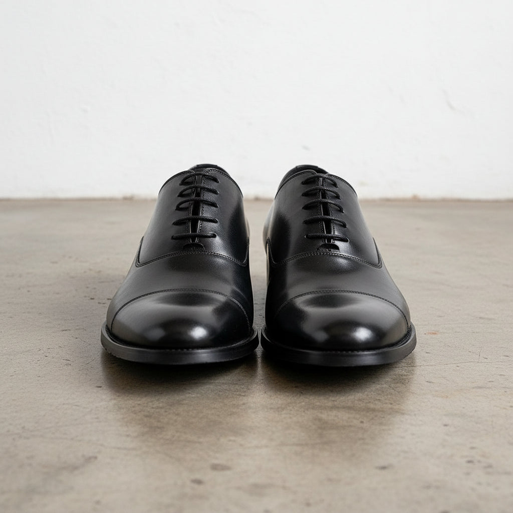 Handmade Men's Full Grain Leather Cap Toe Formal Dress Shoes - front-view