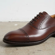 Handmade Men's Full Grain Leather Cap-Toe Oxford Shoes - detail-view-showing-texture