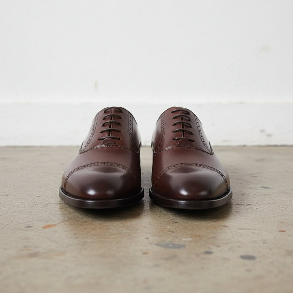 Handmade Men's Full Grain Leather Cap-Toe Oxford Shoes - front-view