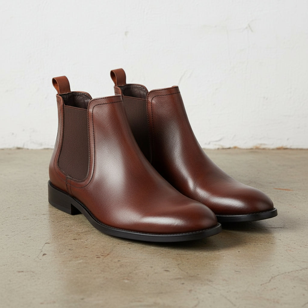 Handmade Men's Full Grain Leather Casual Chelsea Boots - 3-4-right-view