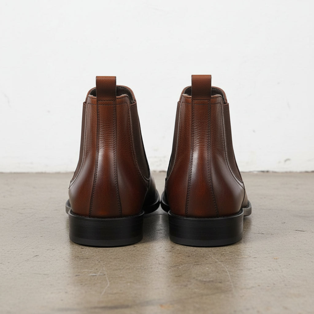 Handmade Men's Full Grain Leather Casual Chelsea Boots - back-view