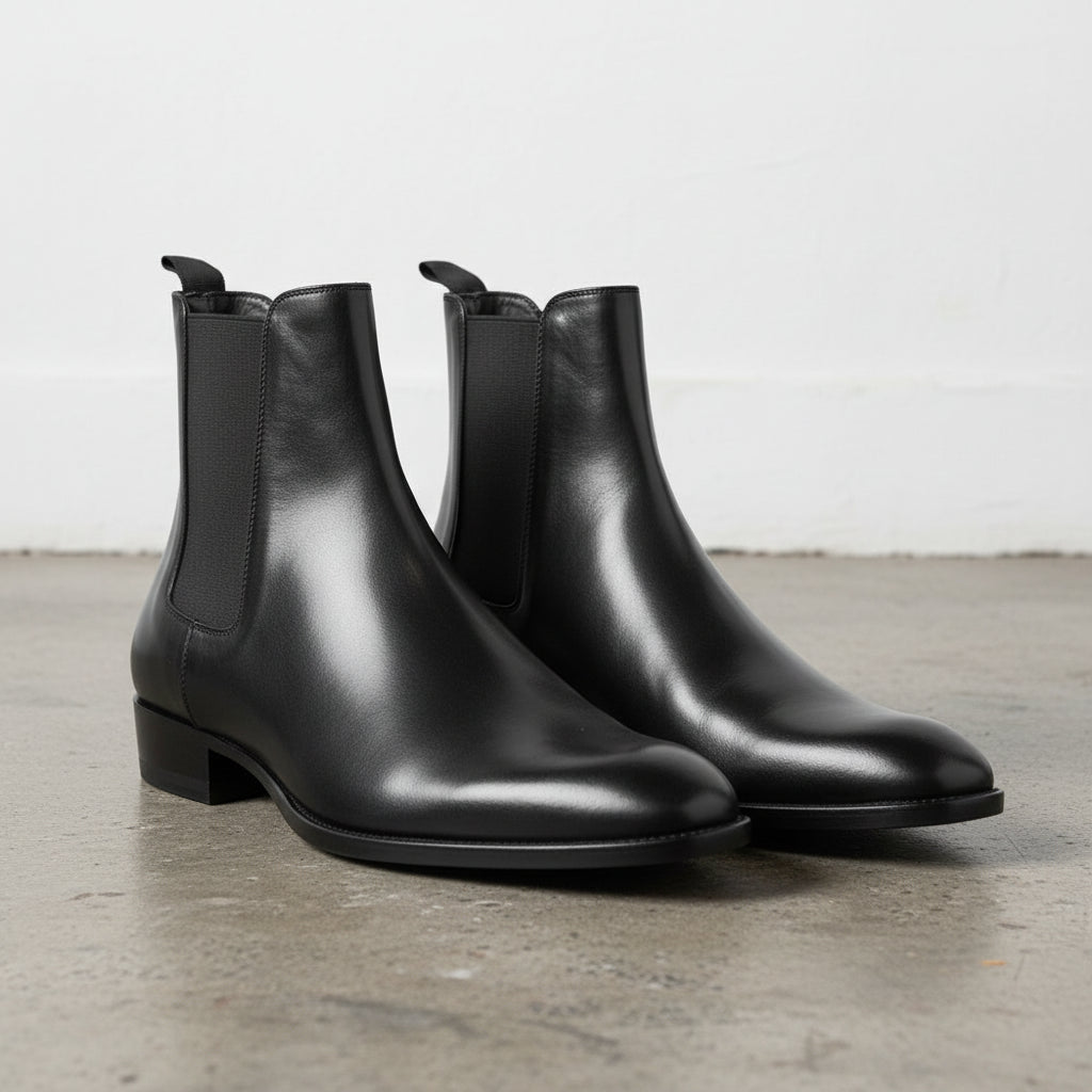 Handmade Men's Full Grain Leather Classic Chelsea Boots - 3-4-right-view