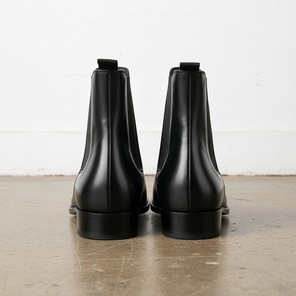 Handmade Men's Full Grain Leather Classic Chelsea Boots - back-view