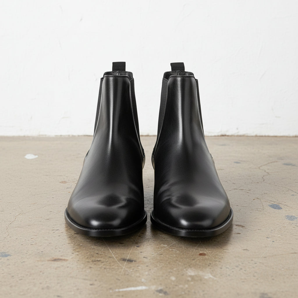 Handmade Men's Full Grain Leather Classic Chelsea Boots - front-view