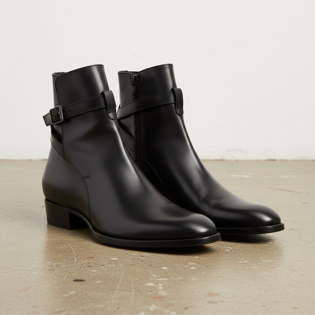 Handmade Men's Full Grain Leather Classic Dress Boots - 3-4-right-view