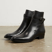 Handmade Men's Full Grain Leather Classic Dress Boots - angle-view-showing-depth