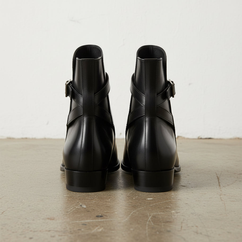 Handmade Men's Full Grain Leather Classic Dress Boots - back-view