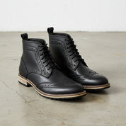 Handmade Men's Full Grain Leather Classic Lace-Up Ankle Boots - angle-view-showing-depth