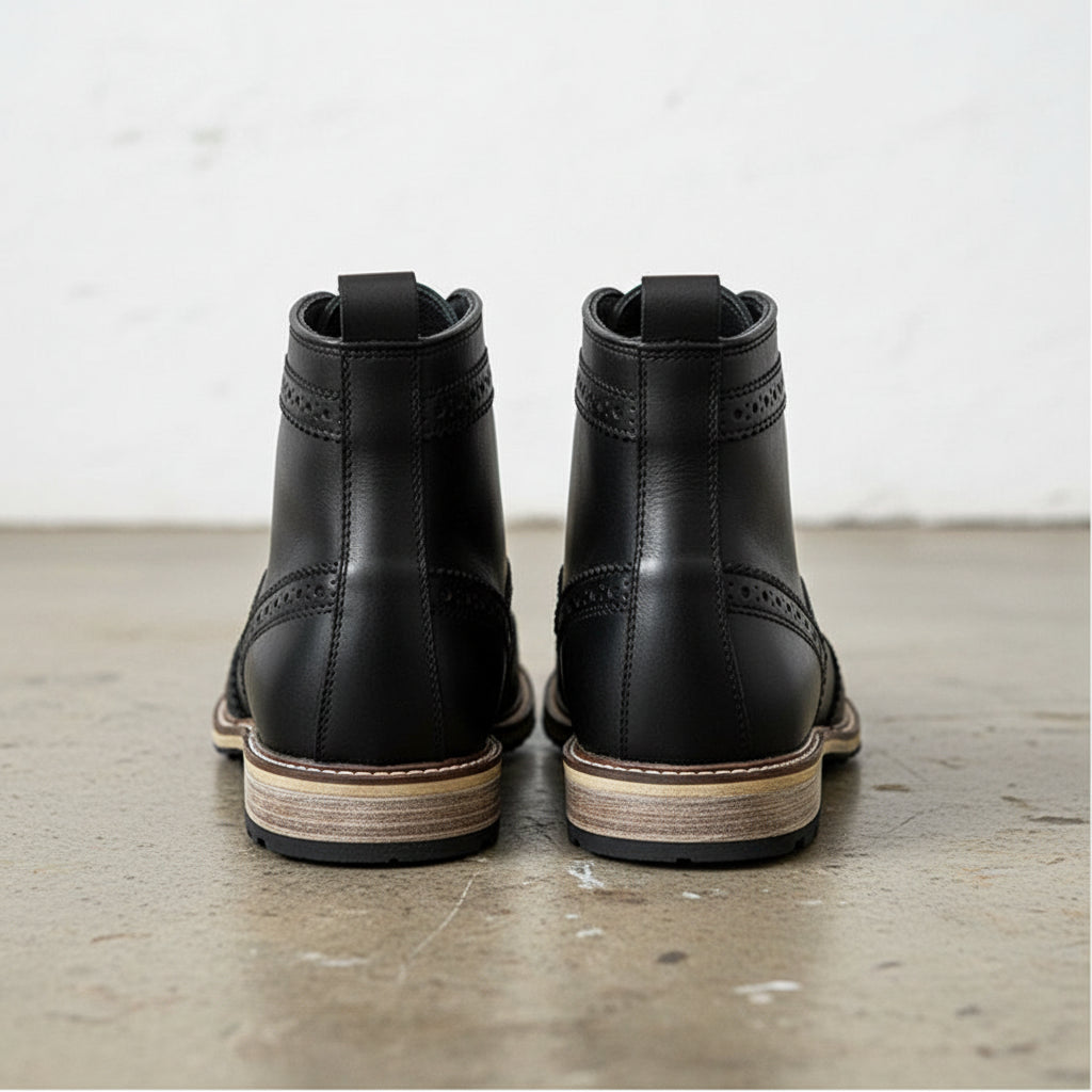 Handmade Men's Full Grain Leather Classic Lace-Up Ankle Boots - back-view