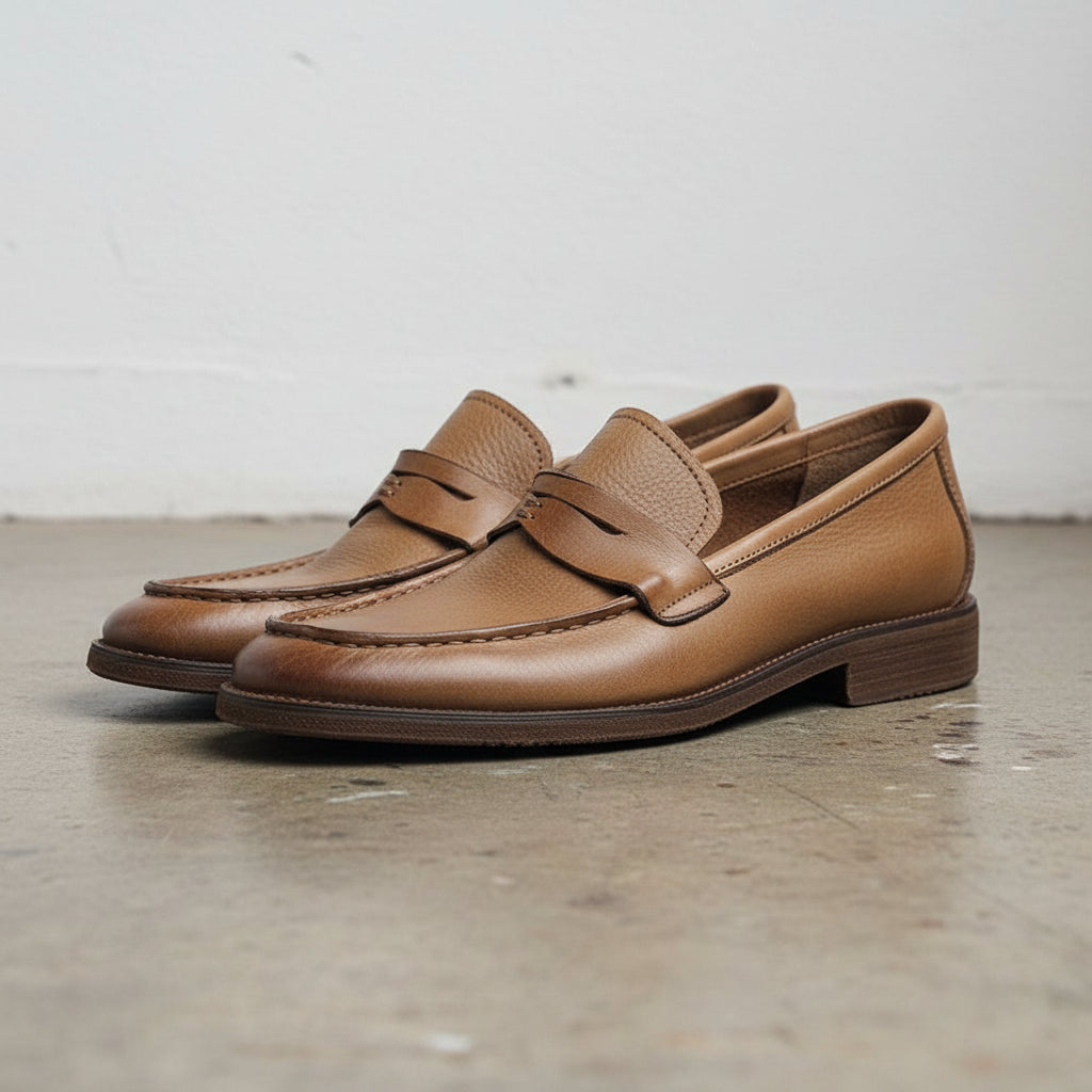 Handmade Men's Full Grain Leather Classic Loafer Shoes - 3-4-right-view