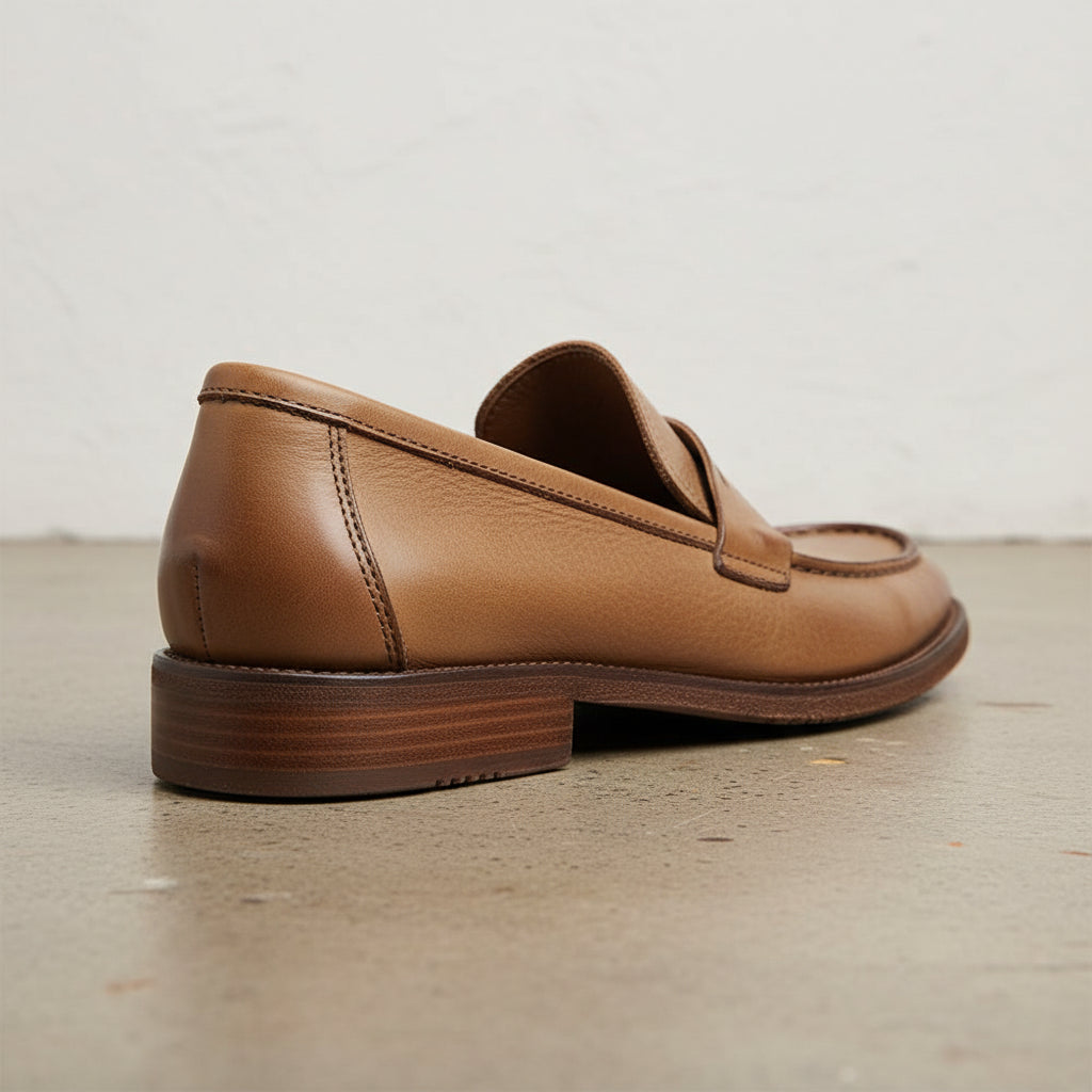 Handmade Men's Full Grain Leather Classic Loafer Shoes - detail-view-showing-texture