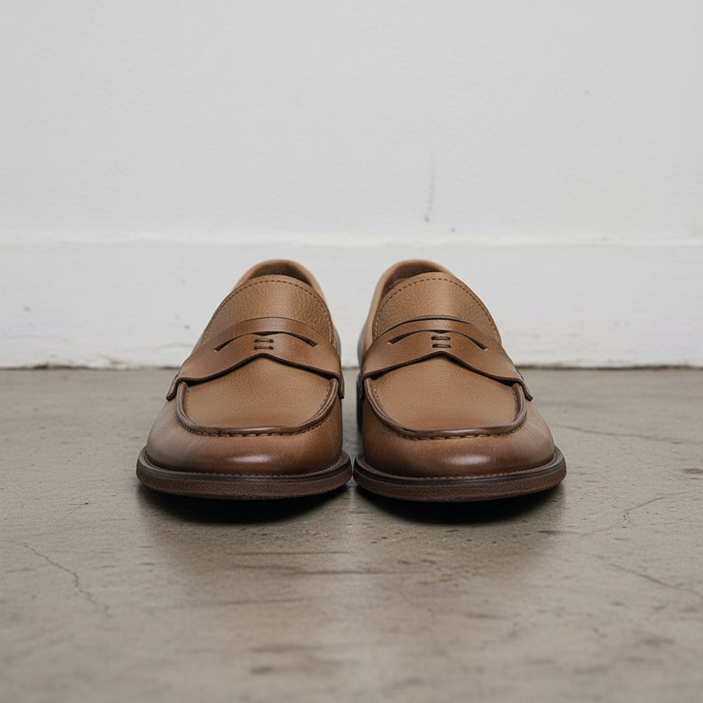 Handmade Men's Full Grain Leather Classic Loafer Shoes - front-view