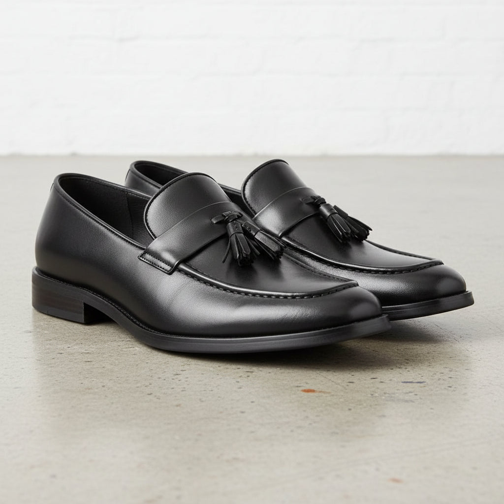 Handmade Men's Full Grain Leather Classic Loafers - 3-4-right-view