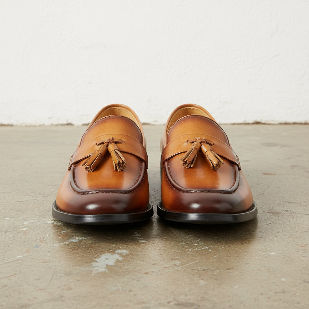 Handmade Men's Full Grain Leather Classic Loafers - front-view