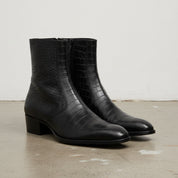 Handmade Men's Full Grain Leather Crocodile-Pattern Ankle Boots - 3-4-right-view