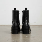 Handmade Men's Full Grain Leather Crocodile-Pattern Ankle Boots - back-view