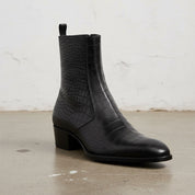 Handmade Men's Full Grain Leather Crocodile-Pattern Ankle Boots - detail-view-showing-texture
