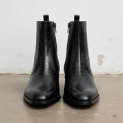 Handmade Men's Full Grain Leather Crocodile-Pattern Ankle Boots - front-view