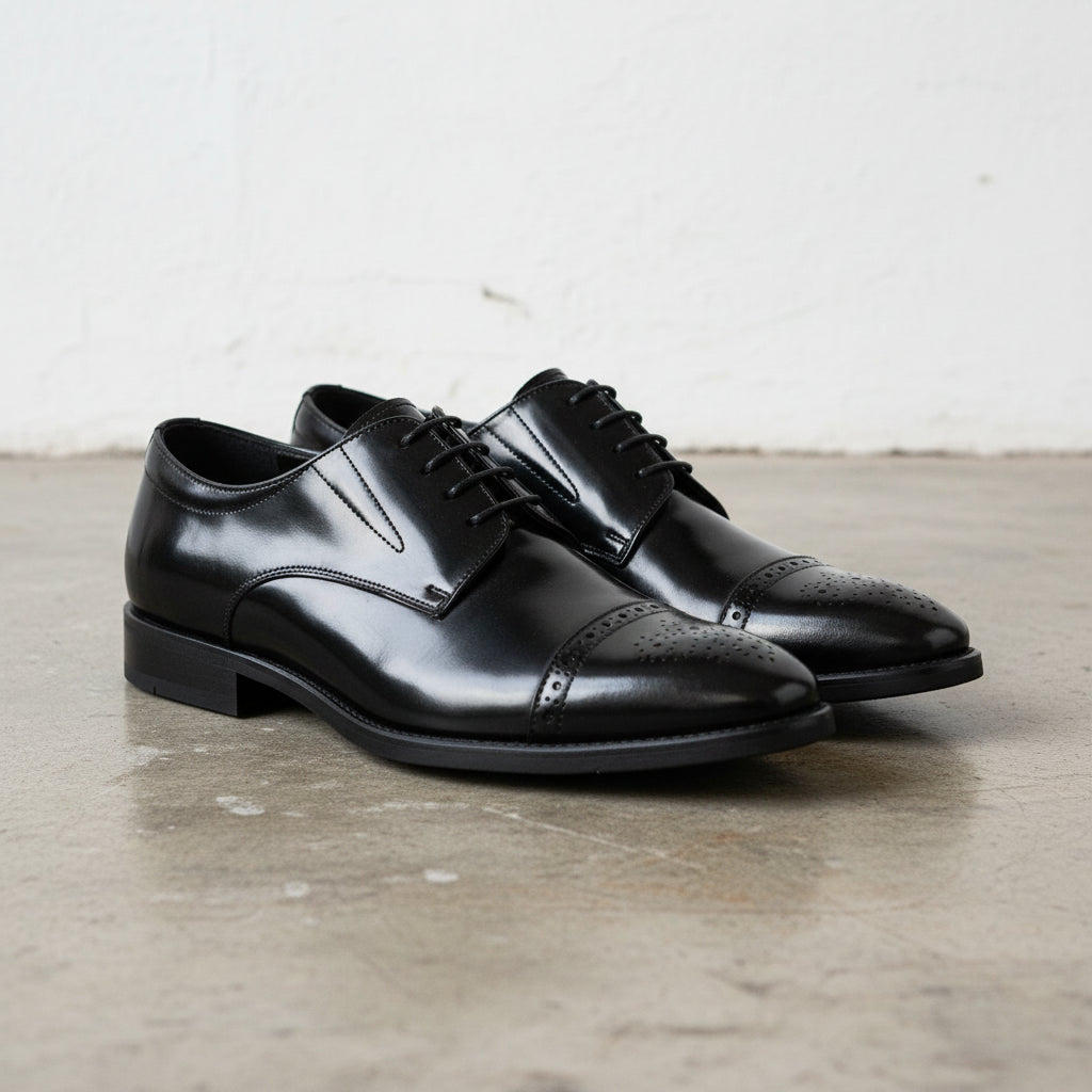 Handmade Men's Full Grain Leather Derby Shoes - 3-4-right-view