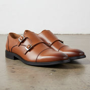 Handmade Men's Full Grain Leather Double Monk Dress Shoes - 3-4-right-view