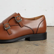 Handmade Men's Full Grain Leather Double Monk Dress Shoes - detail-view-showing-texture