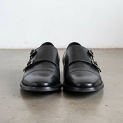 Handmade Men's Full Grain Leather Double Monk Dress Shoes - front-view