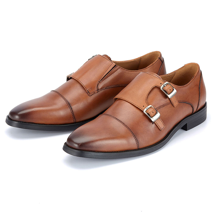 Mens Grey & Blue Leather Double Monk Strap Dress Shoes main image 0
