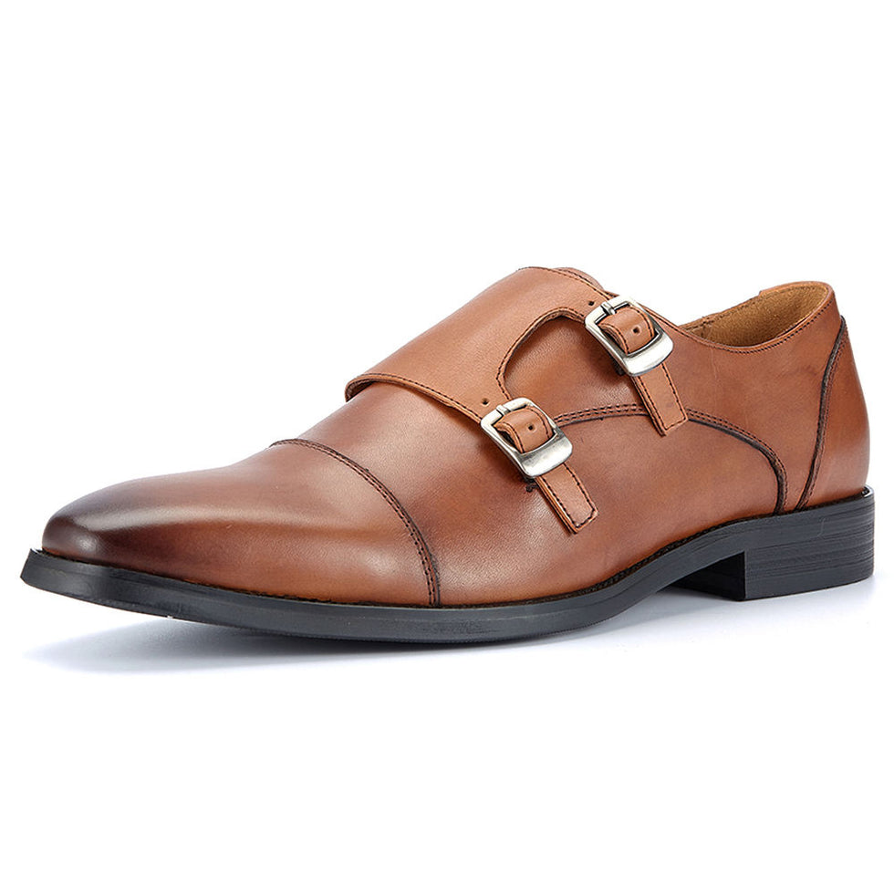 Mens Grey & Blue Leather Double Monk Strap Dress Shoes main image 1