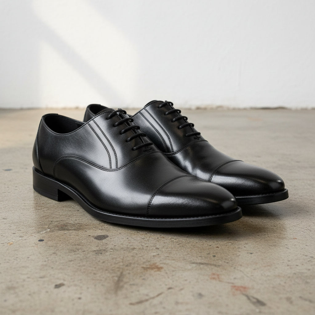 Handmade Men's Full Grain Leather Elegant Derby Dress Shoes - 3-4-right-view