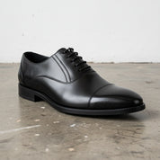 Handmade Men's Full Grain Leather Elegant Derby Dress Shoes - detail-view-showing-texture