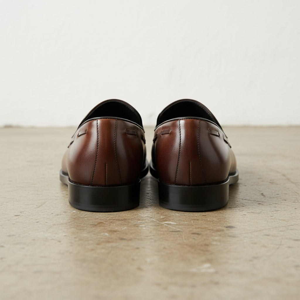 Handmade Men's Full Grain Leather Elegant Loafers - back-view