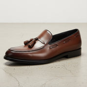 Handmade Men's Full Grain Leather Elegant Loafers - detail-view-showing-texture