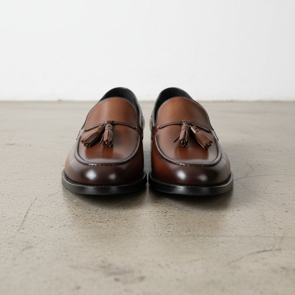 Handmade Men's Full Grain Leather Elegant Loafers - front-view