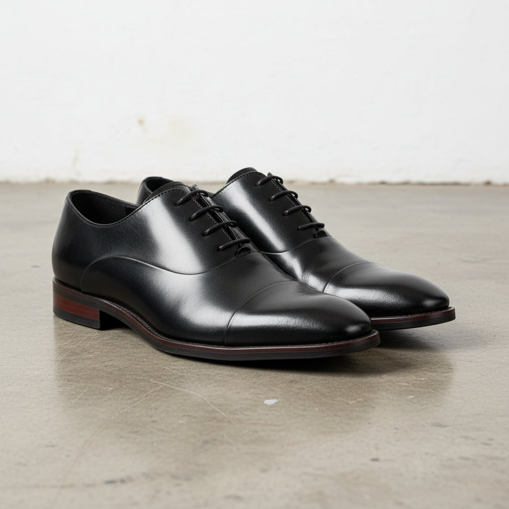 Handmade Men's Full Grain Leather Formal Dress Shoes - angle-view-showing-depth