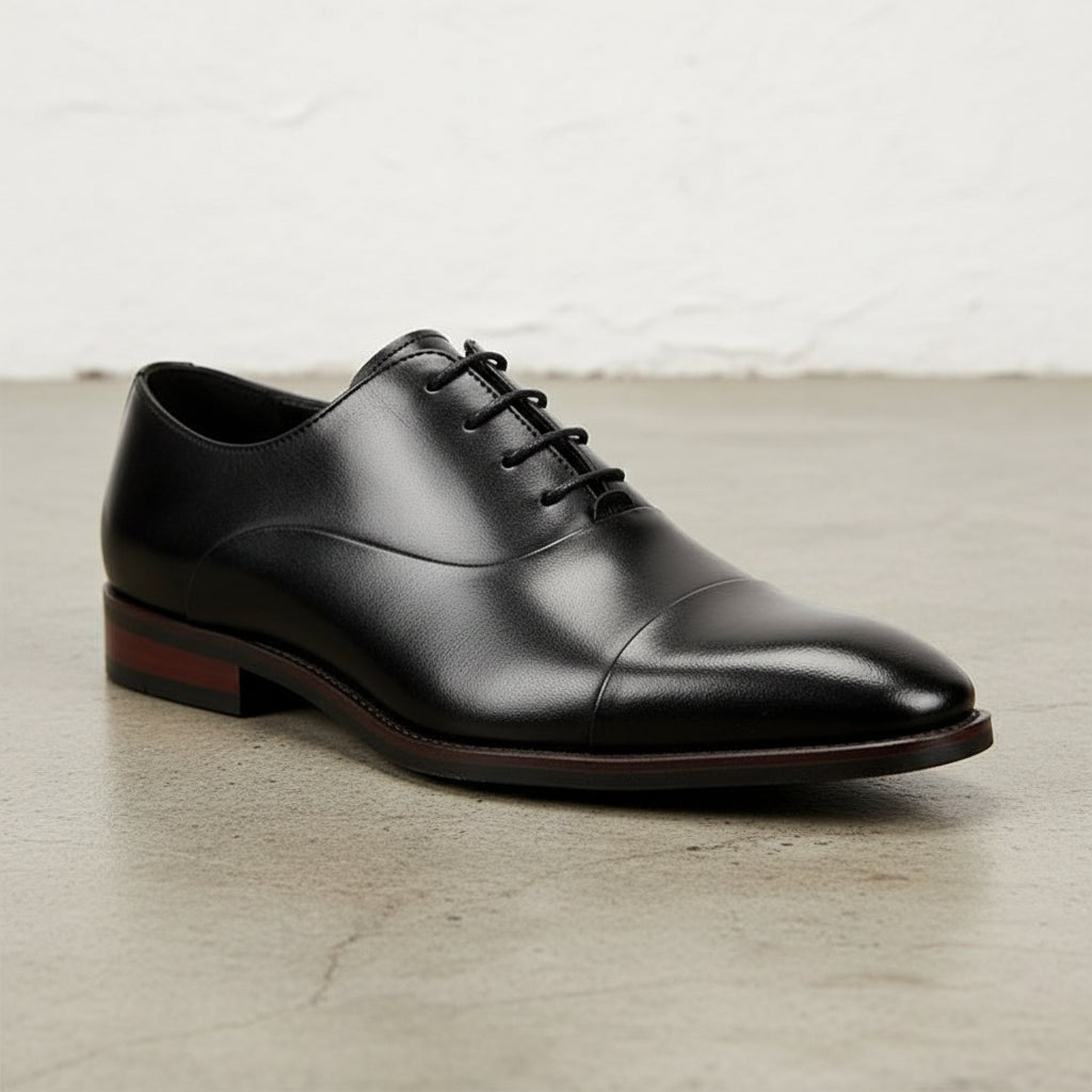 Handmade Men's Full Grain Leather Formal Dress Shoes - detail-view-showing-texture