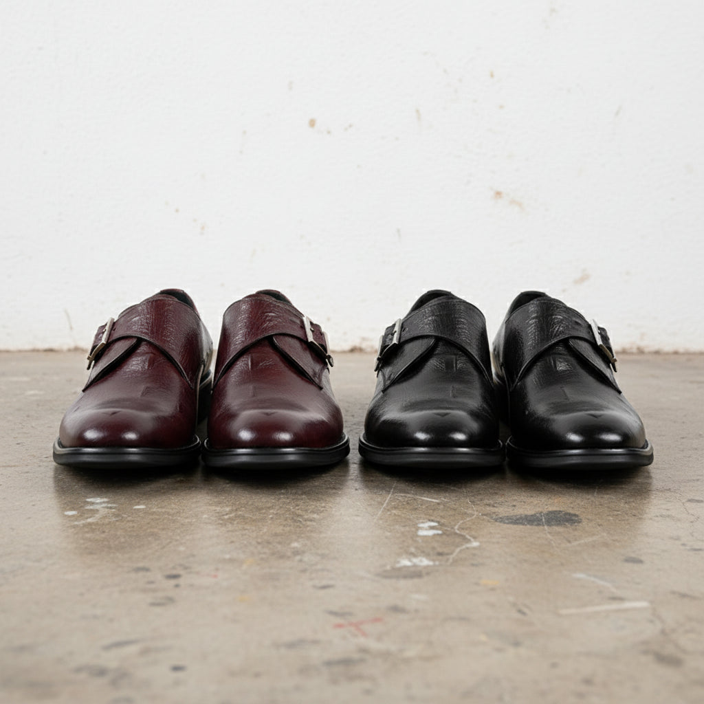 Handmade Men's Full Grain Leather Formal Monk Shoes - front-view