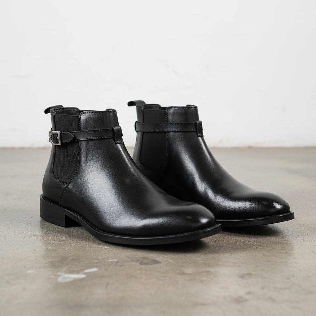 Handmade Men's Full Grain Leather Jodhpur Boots - angle-view-showing-depth